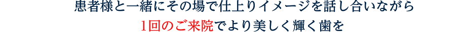 患者様と一緒にその場で仕上りイメージを話し合いながら1回のご来院でより美しく輝く歯を